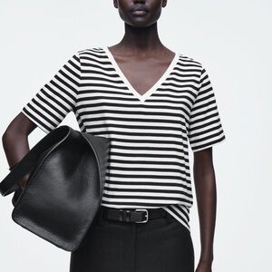COS Monochrome Striped V-Neck Tee